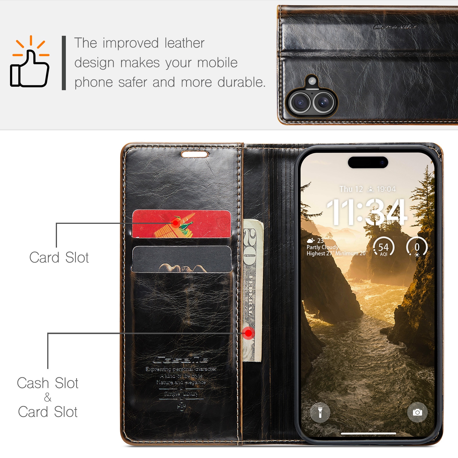 Funda de cuero iPhone 16, marrón