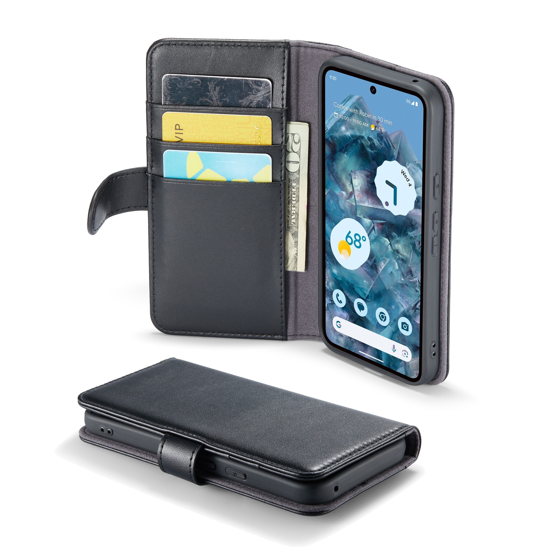 Funda de cuero genuino Google Pixel 9, Negro