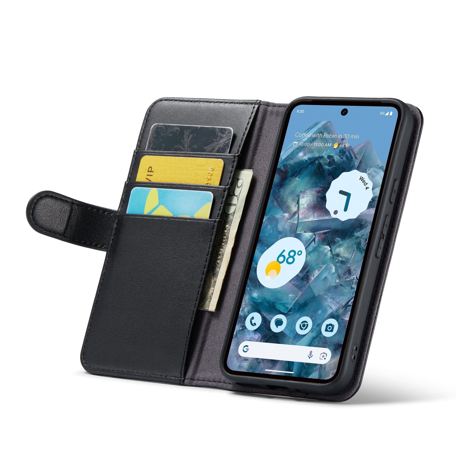 Funda de cuero genuino Google Pixel 9 Pro, Negro
