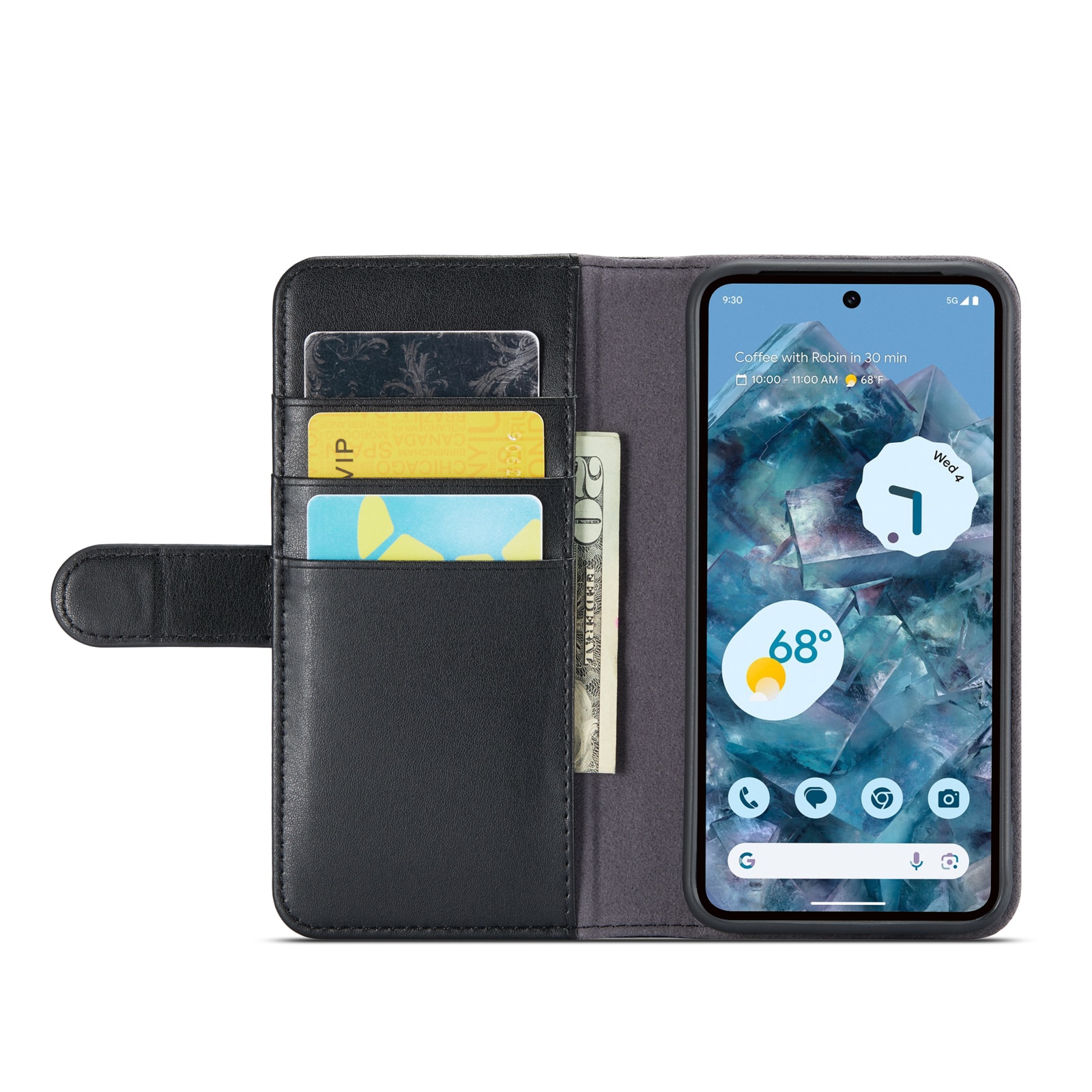 Funda de cuero genuino Google Pixel 9 Pro, Negro