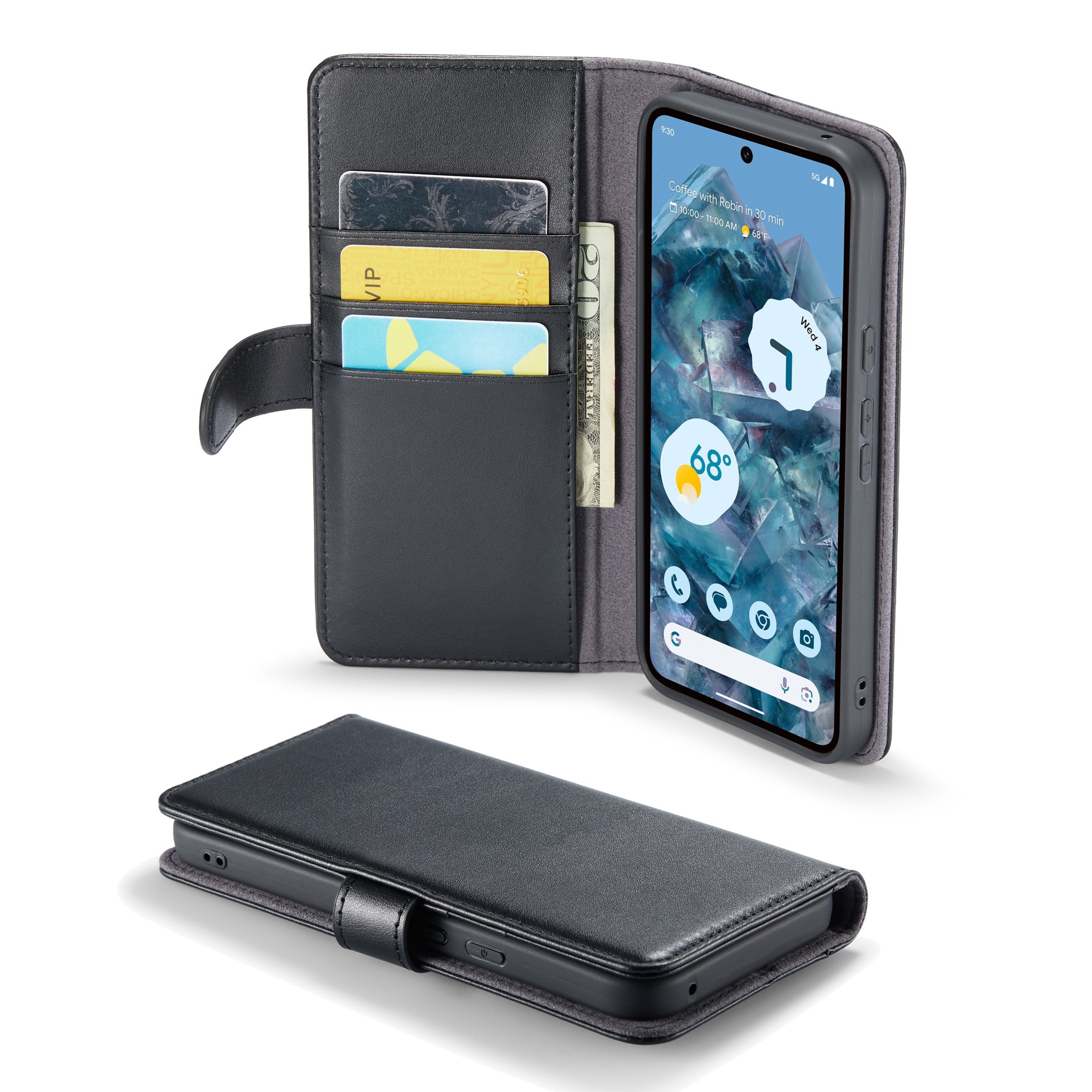 Funda de cuero genuino Google Pixel 9 Pro XL, Negro
