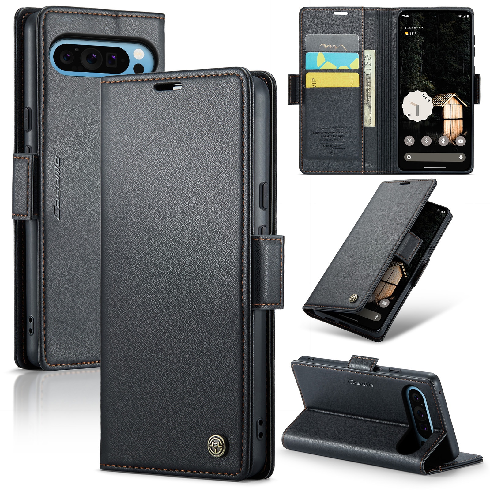 Funda delgada con solapa anti-RFID Google Pixel 9 Pro XL Negro
