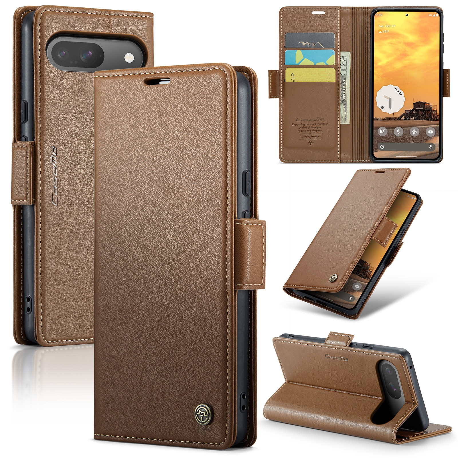 Funda delgada con solapa anti-RFID Google Pixel 9 Marrón