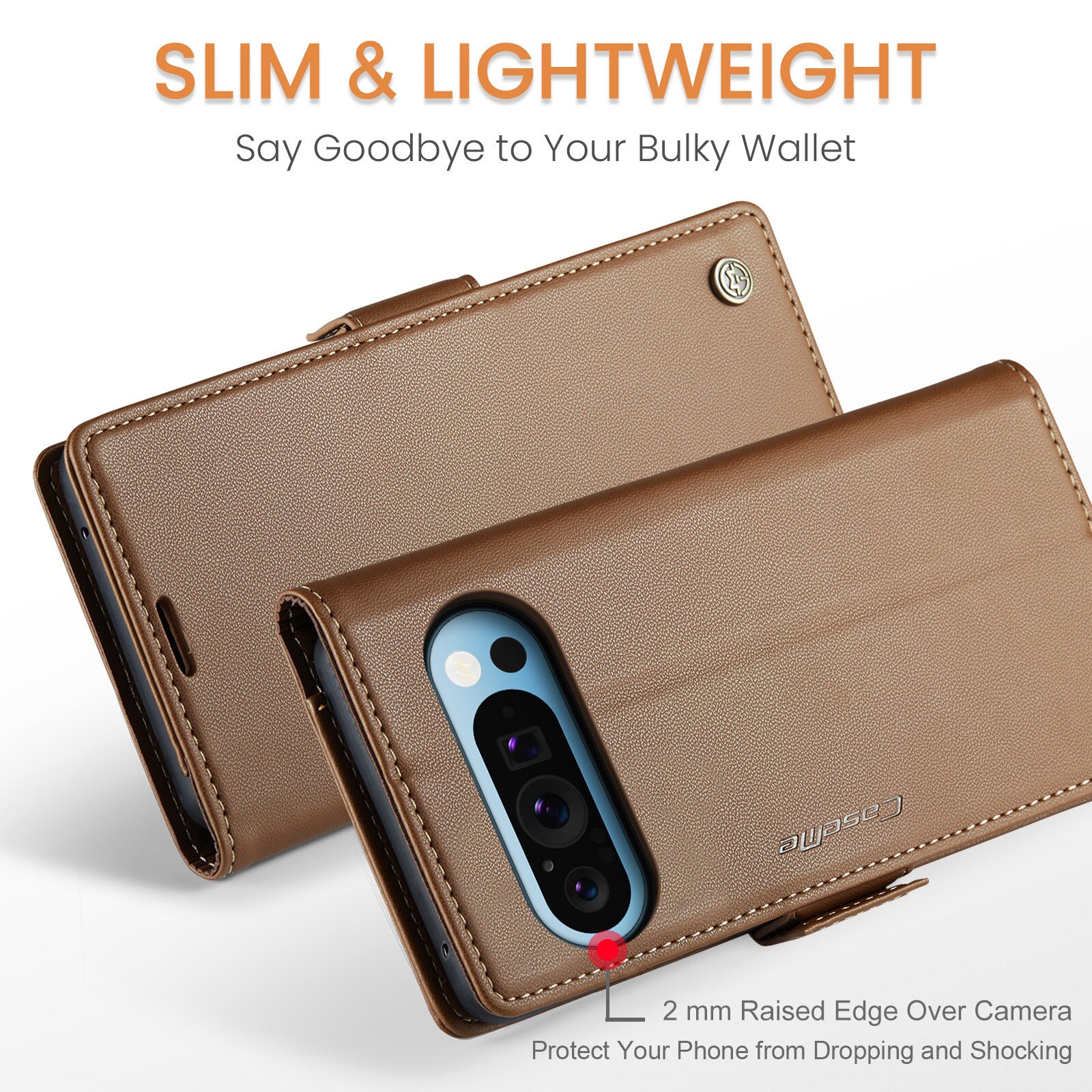 Funda delgada con solapa anti-RFID Google Pixel 9 Pro XL Marrón