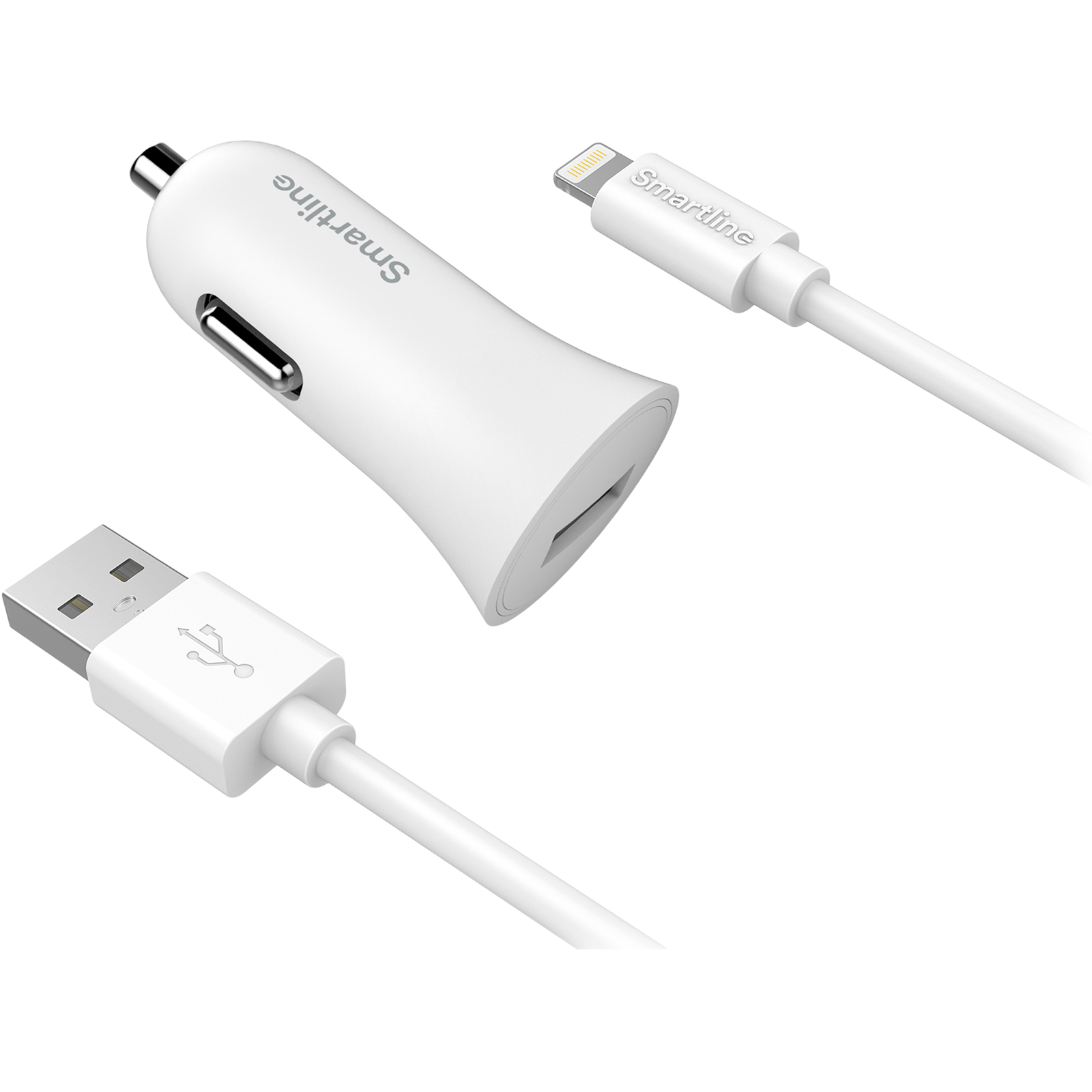 Cargador de coche y cable USB-A a USB-C 1 metro Blanco