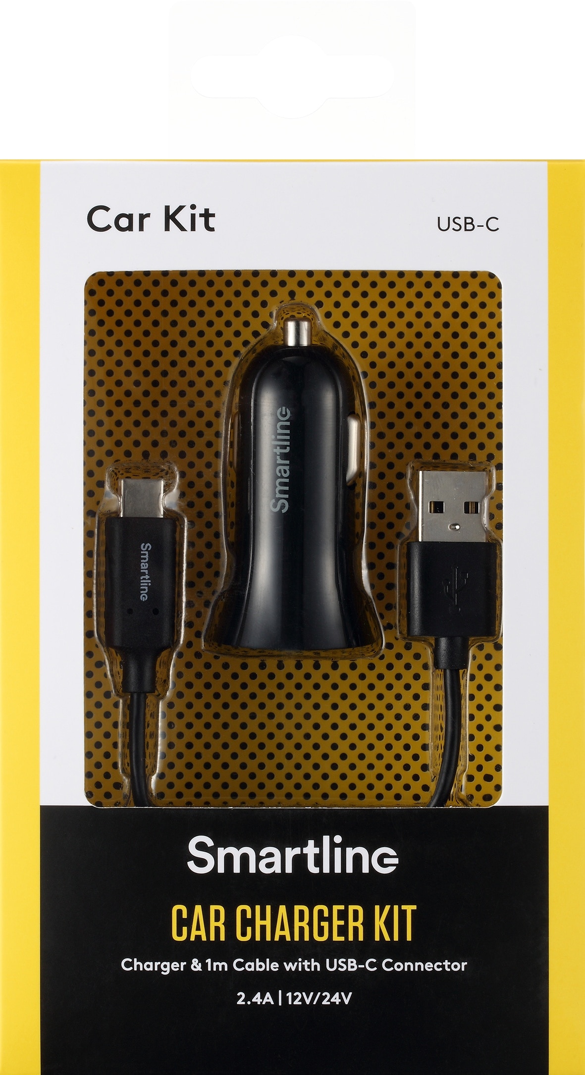 Cargador de coche y cable USB-A a USB-C 1 metro Negro
