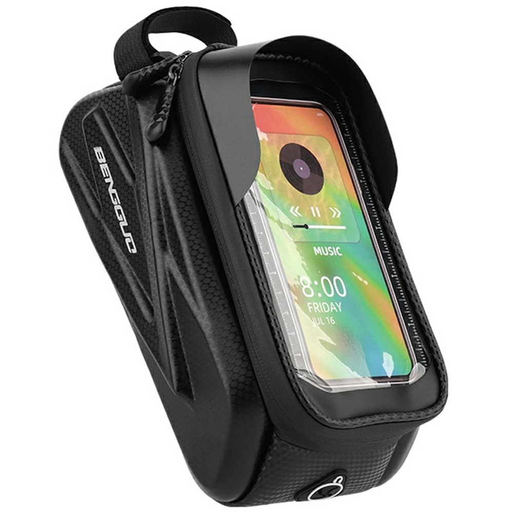Bolsa para bicicleta con soporte para móvil, negro