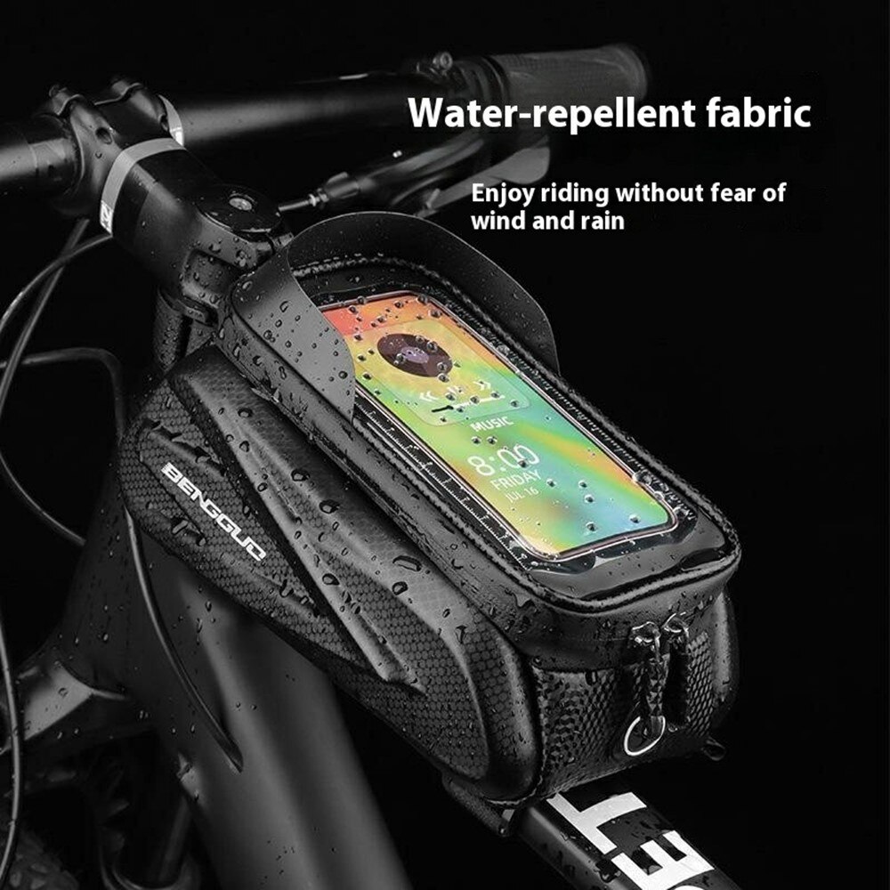 Bolsa para bicicleta con soporte para móvil, negro