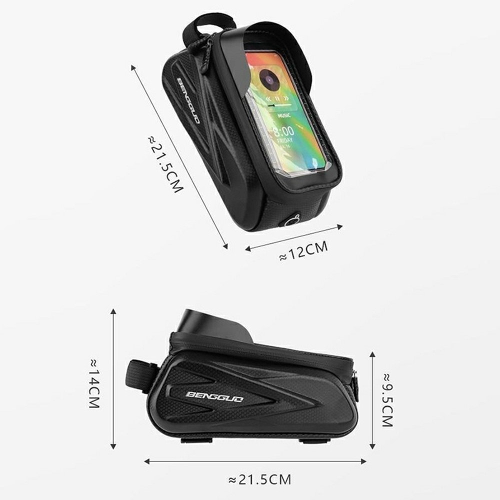 Bolsa para bicicleta con soporte para móvil, negro