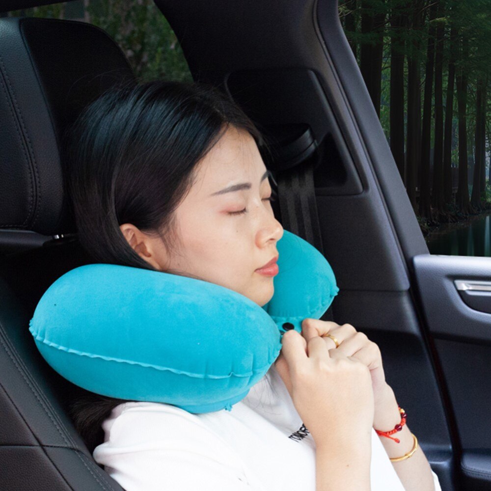 Almohada de cuello inflable, azul