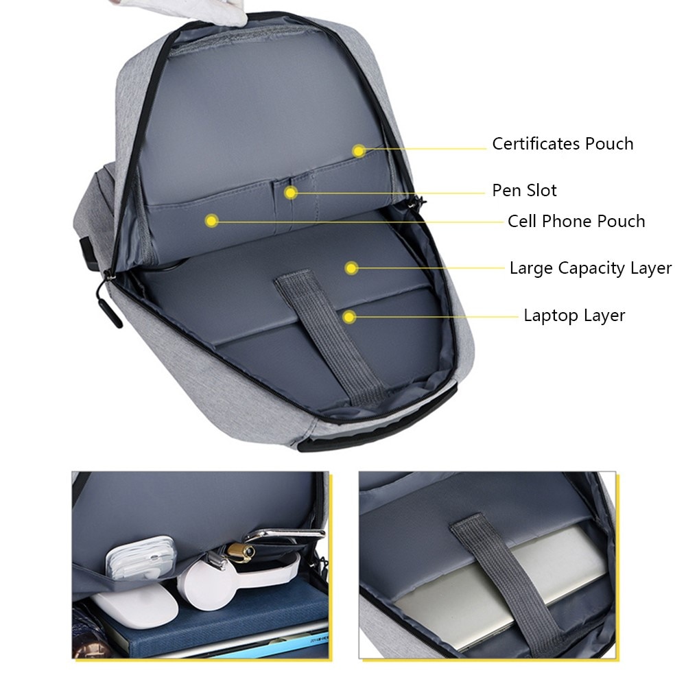 Mochila de nylon resistente al agua para laptops de hasta 16 pulgadas, gris