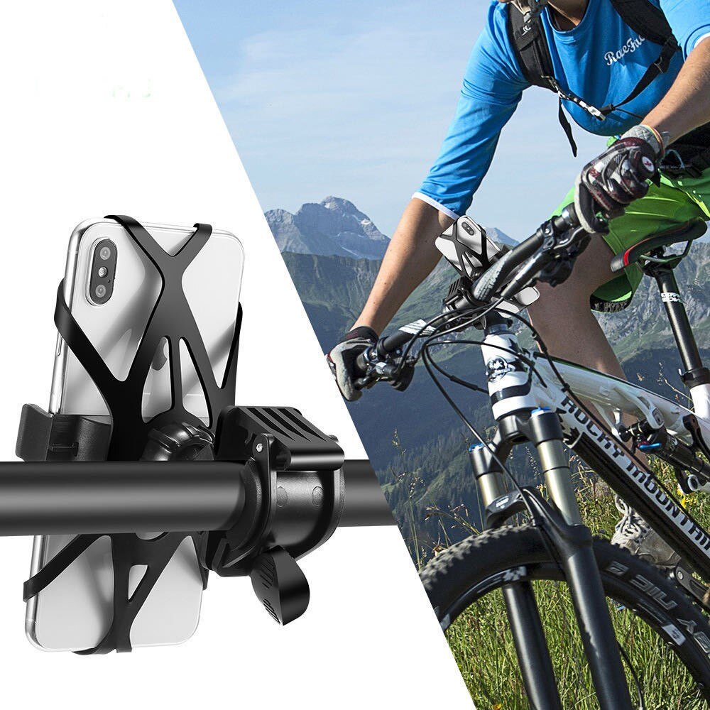 Soporte para móvil con agarre de silicona para bicicleta, negro