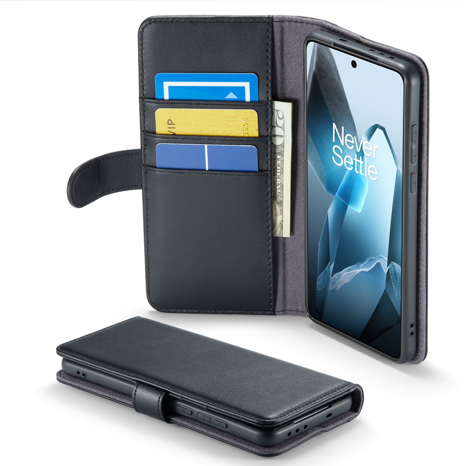Funda de cuero genuino  OnePlus 13, Negro