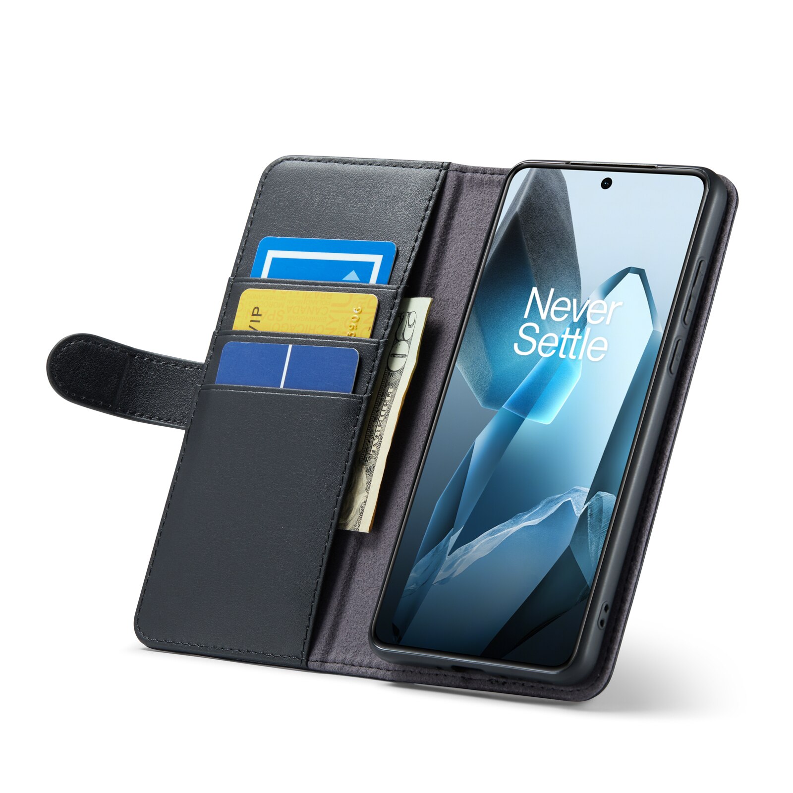 Funda de cuero genuino  OnePlus 13, Negro
