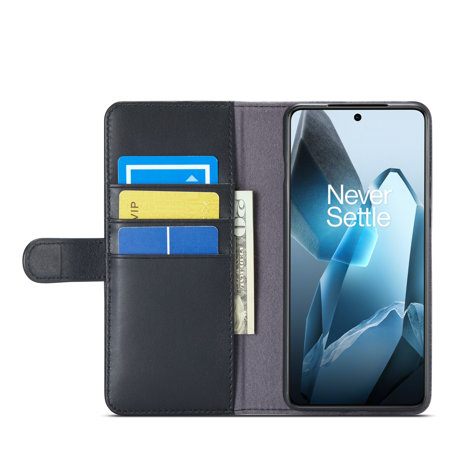 Funda de cuero genuino  OnePlus 13, Negro
