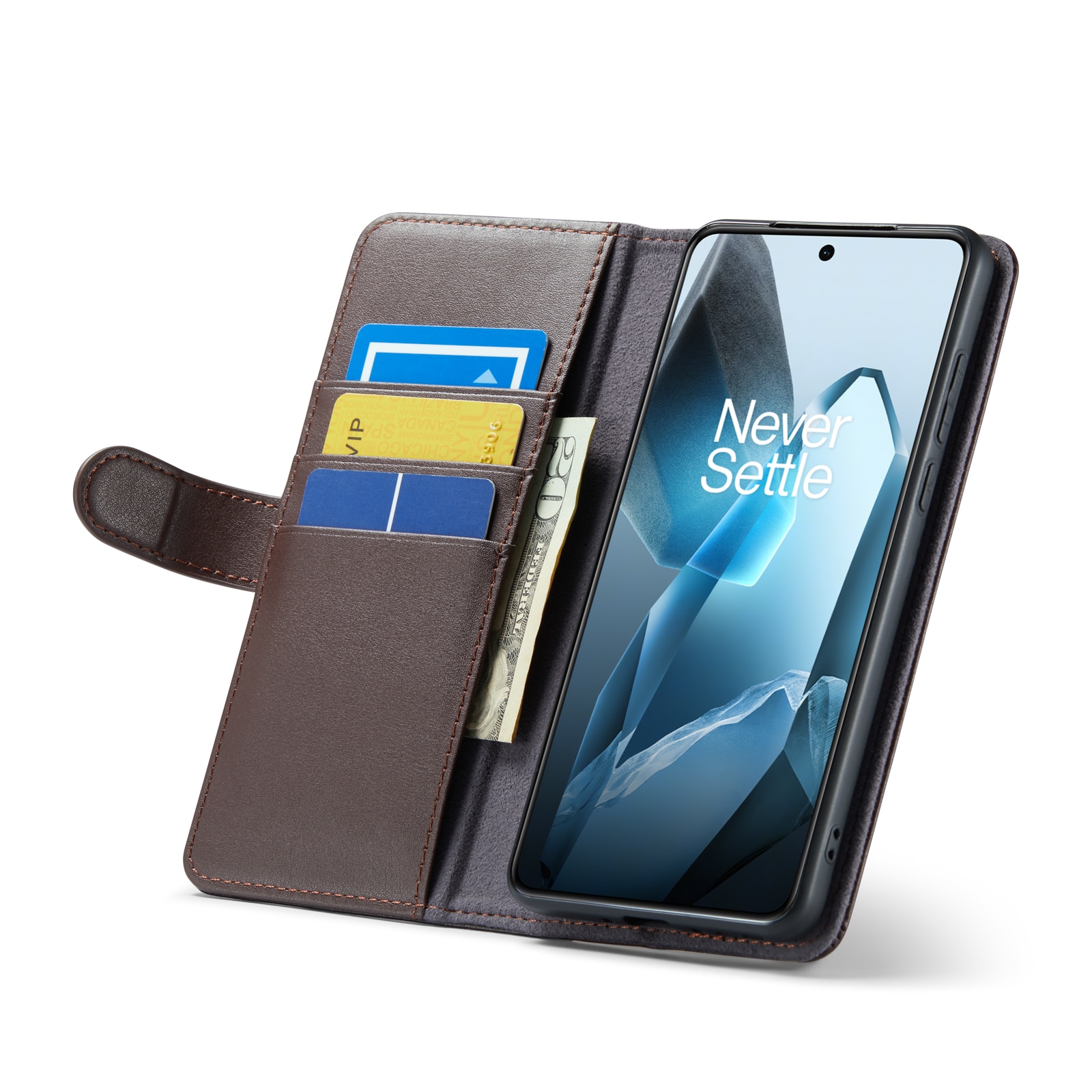 Funda de cuero genuino  OnePlus 13, Marrón