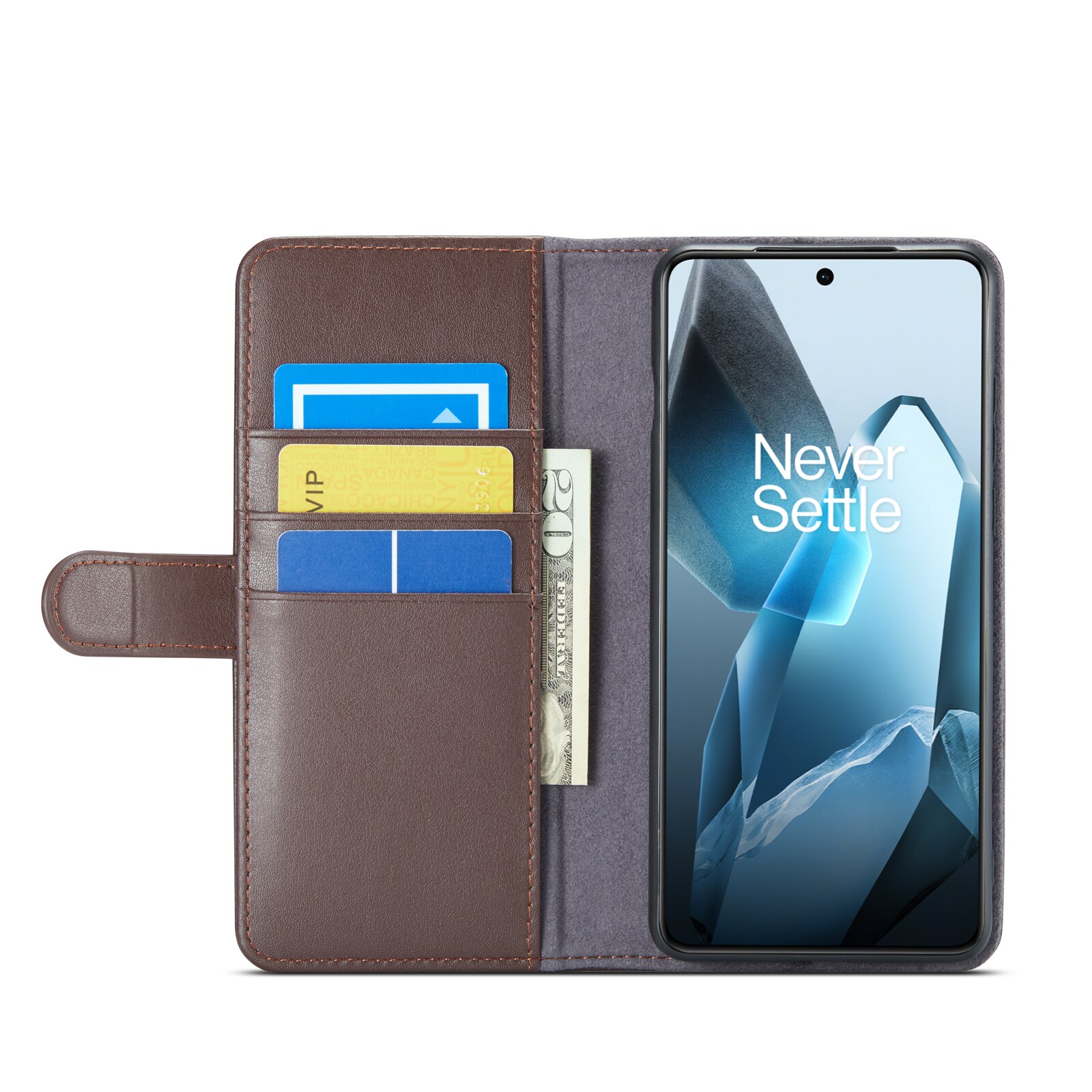 Funda de cuero genuino  OnePlus 13, Marrón