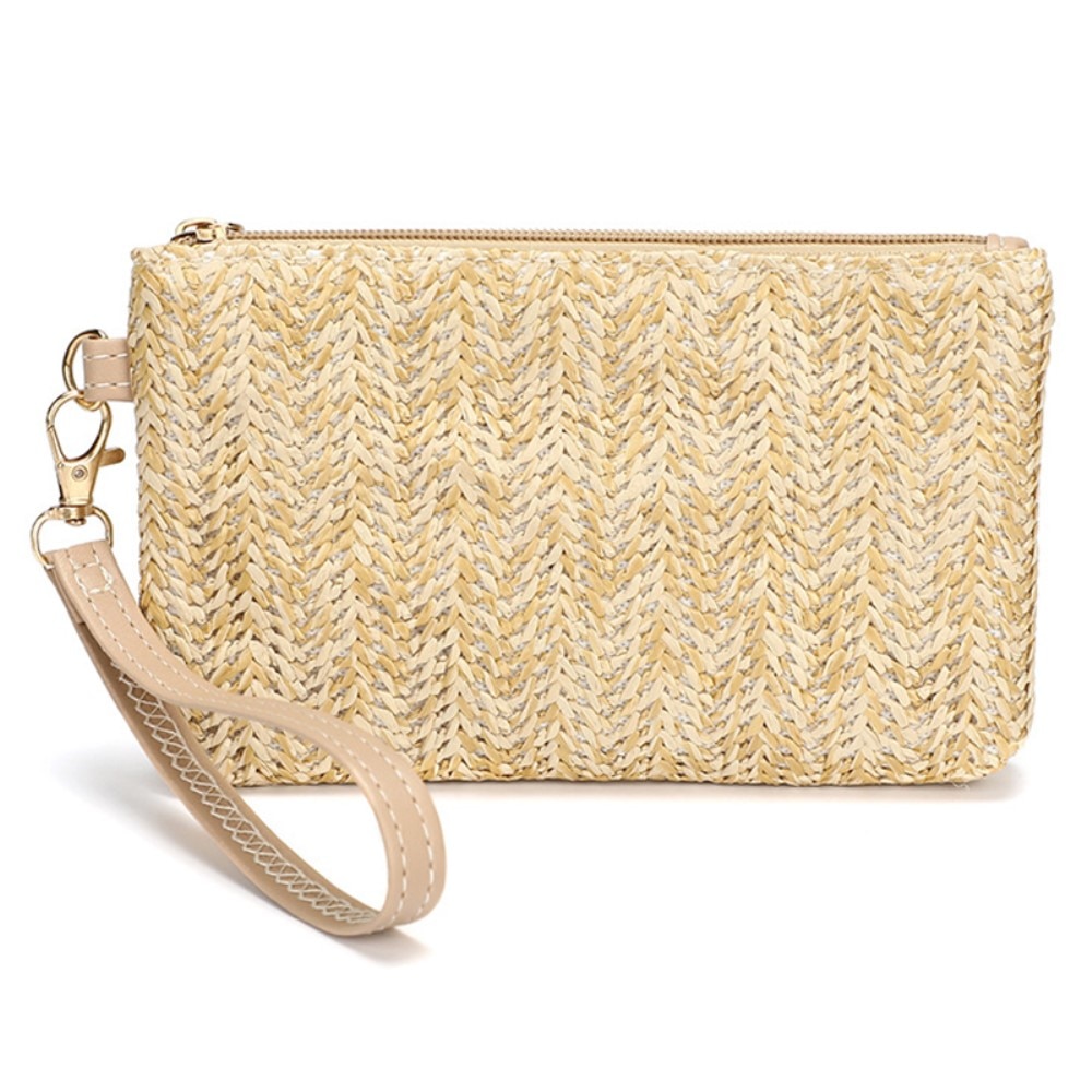 Bolsa de mano con pulsera trenzada beige