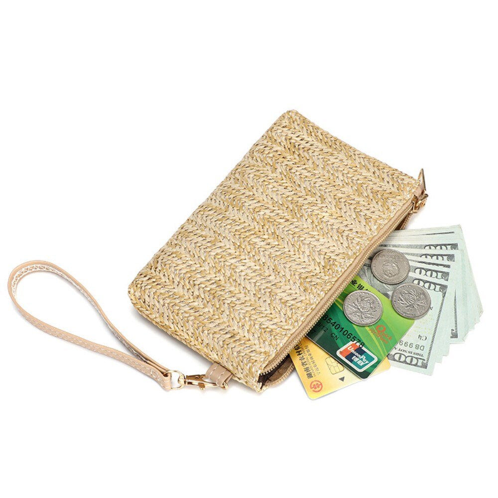 Bolsa de mano con pulsera trenzada beige