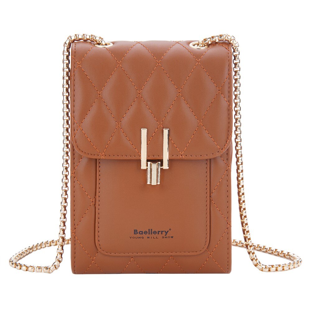 Quilted Crossbody Mini Wallet marrón