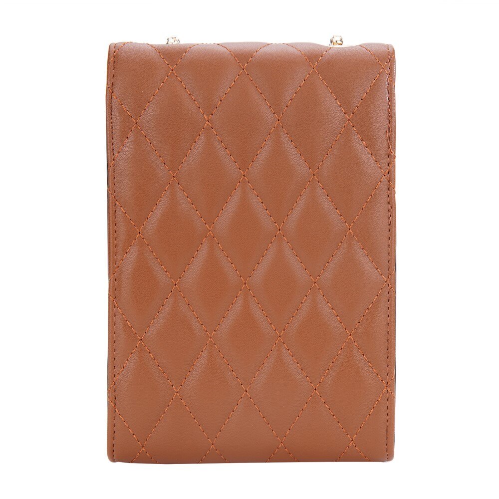 Quilted Crossbody Mini Wallet marrón