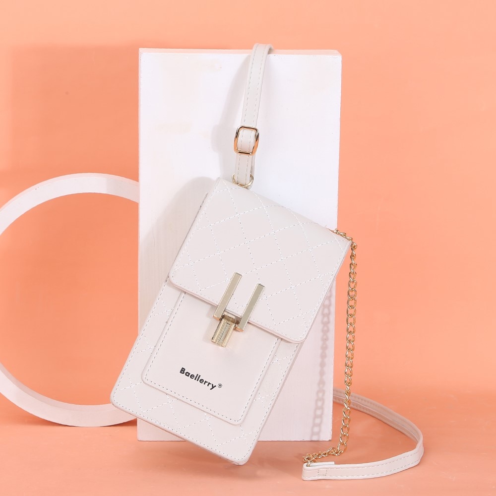 Quilted Crossbody Mini Wallet blanco