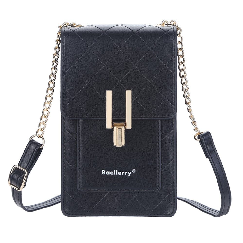 Quilted Crossbody Mini Wallet negro