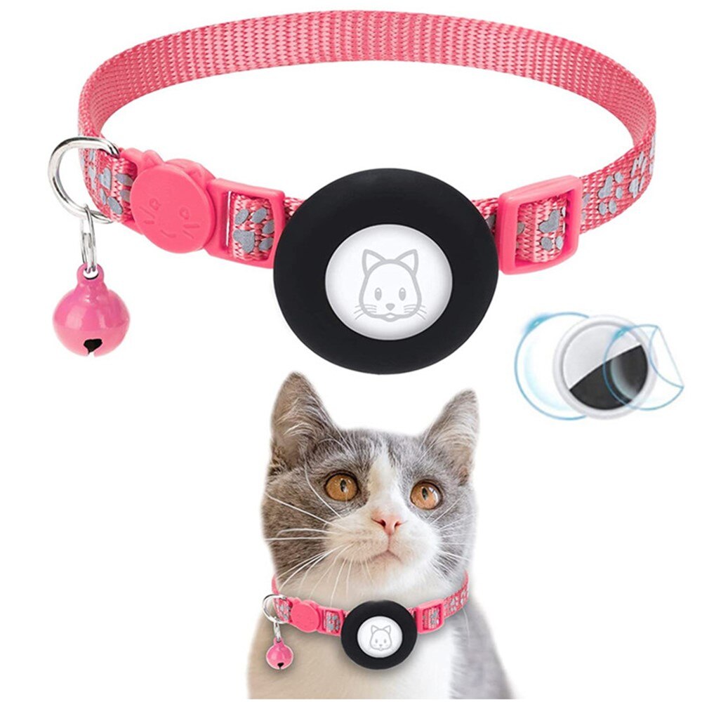 Collar para gatos Apple AirTag con huella de pata reflectante,  Rosa