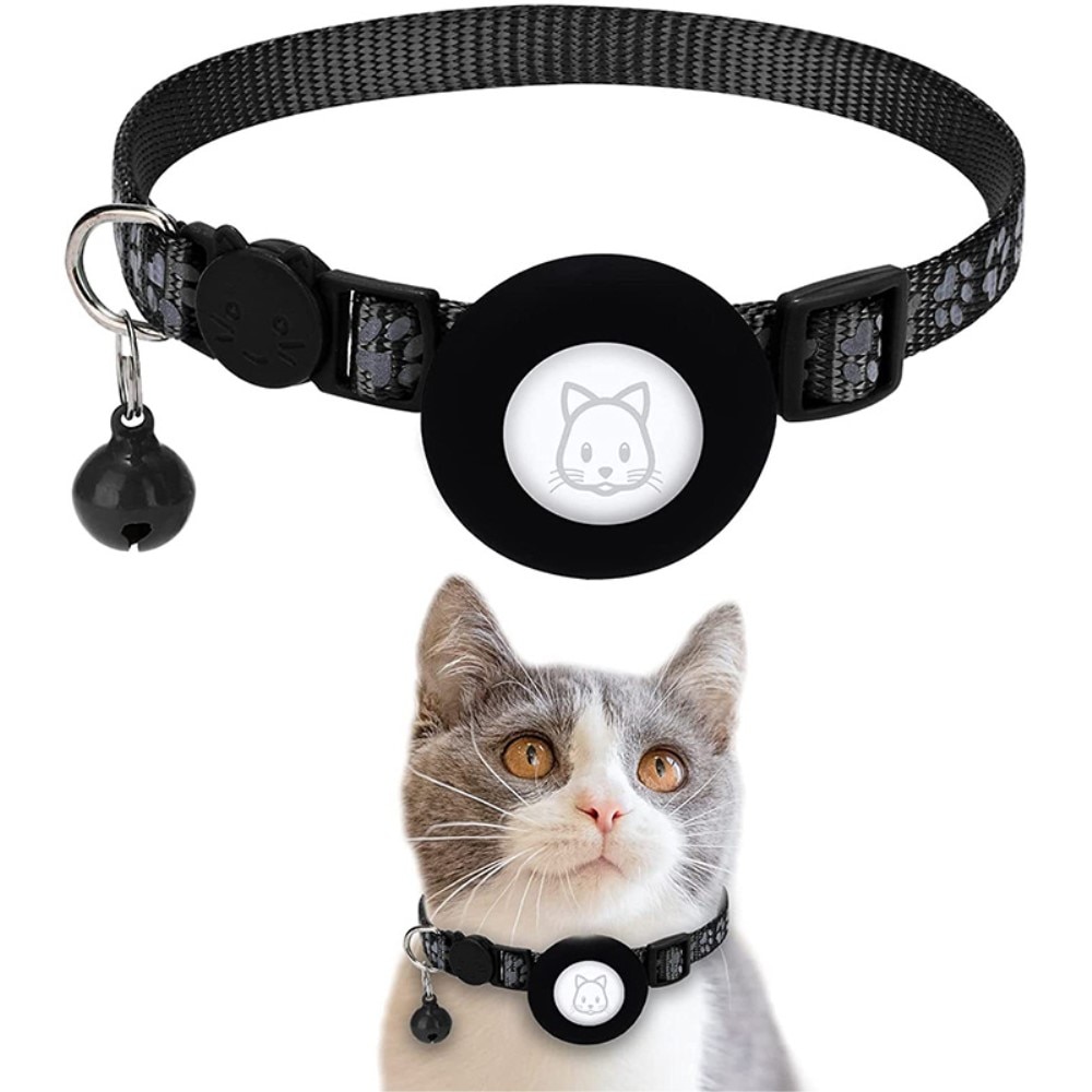Collar para gatos Apple AirTag con huella de pata reflectante, negro