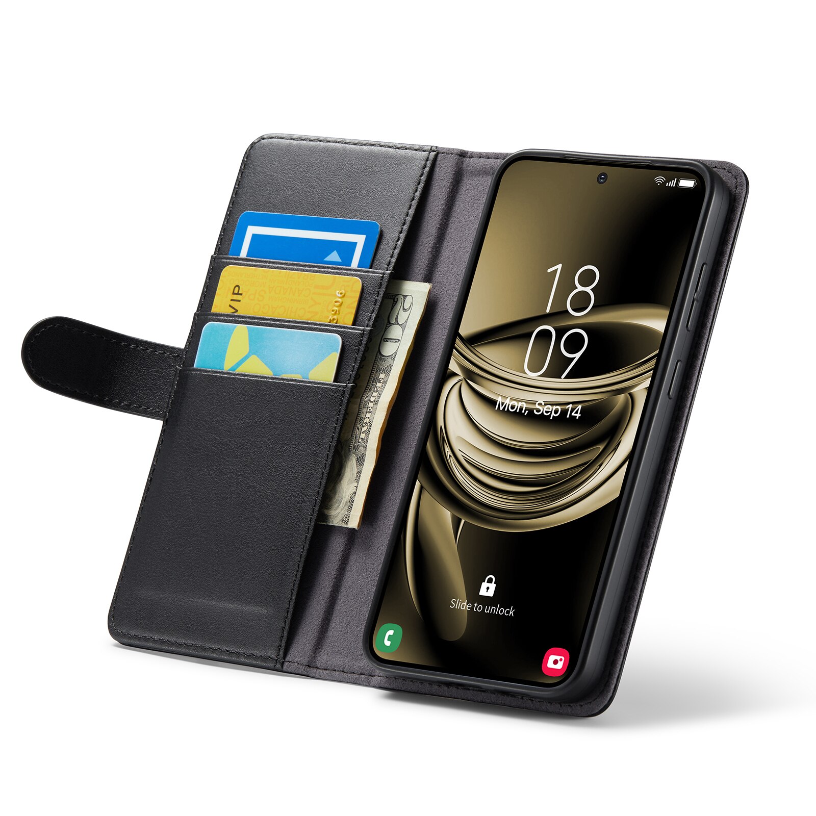 Funda de cuero genuino Samsung Galaxy S25 Plus, Negro