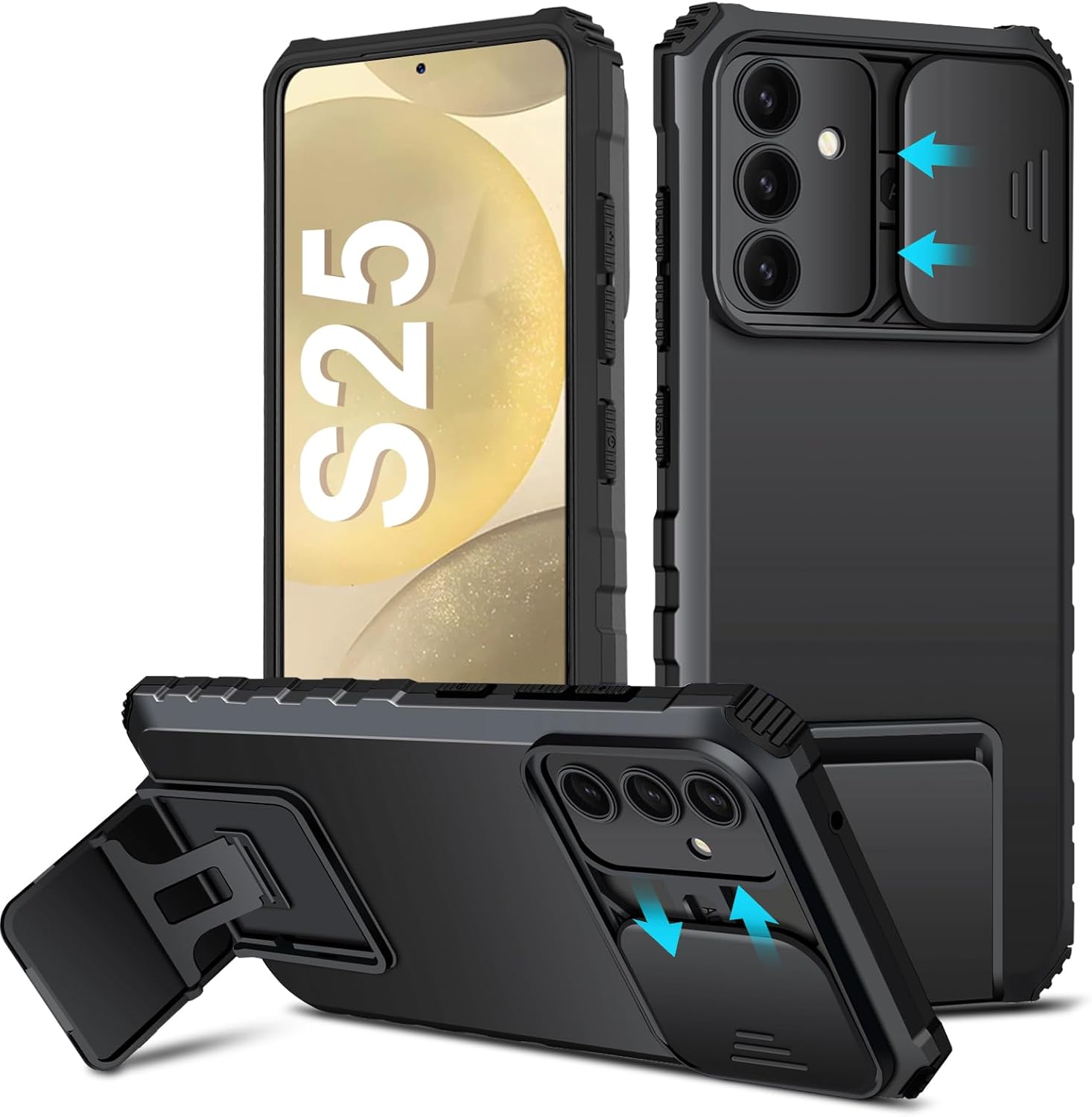 Funda Kickstand con Protector Cámara Samsung Galaxy S25 Negro