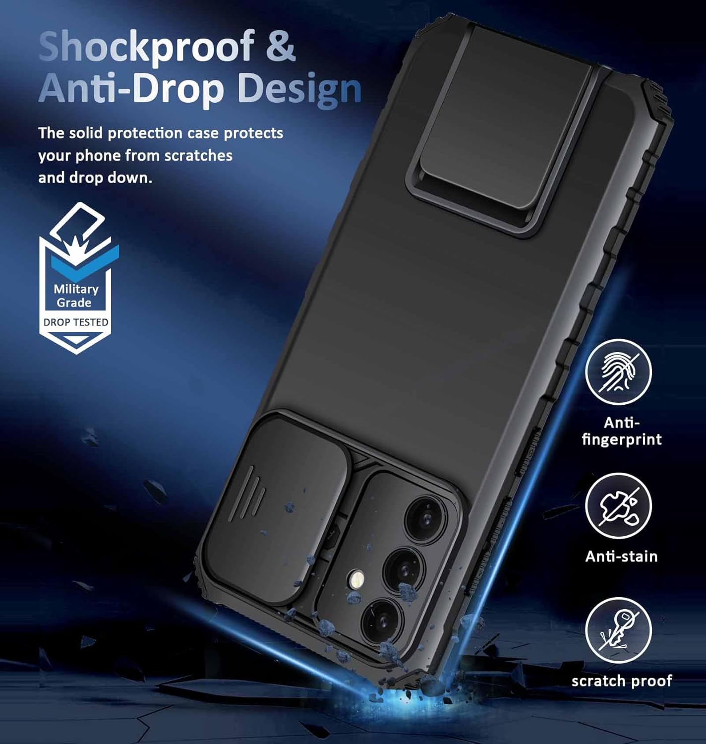 Funda Kickstand con Protector Cámara Samsung Galaxy S25 Negro