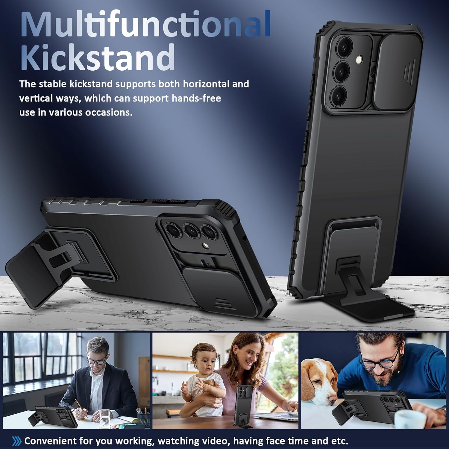 Funda Kickstand con Protector Cámara Samsung Galaxy S25 Negro