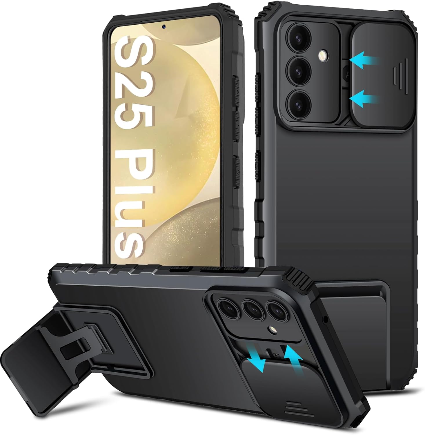 Funda Kickstand con Protector Cámara Samsung Galaxy S25 Plus Negro