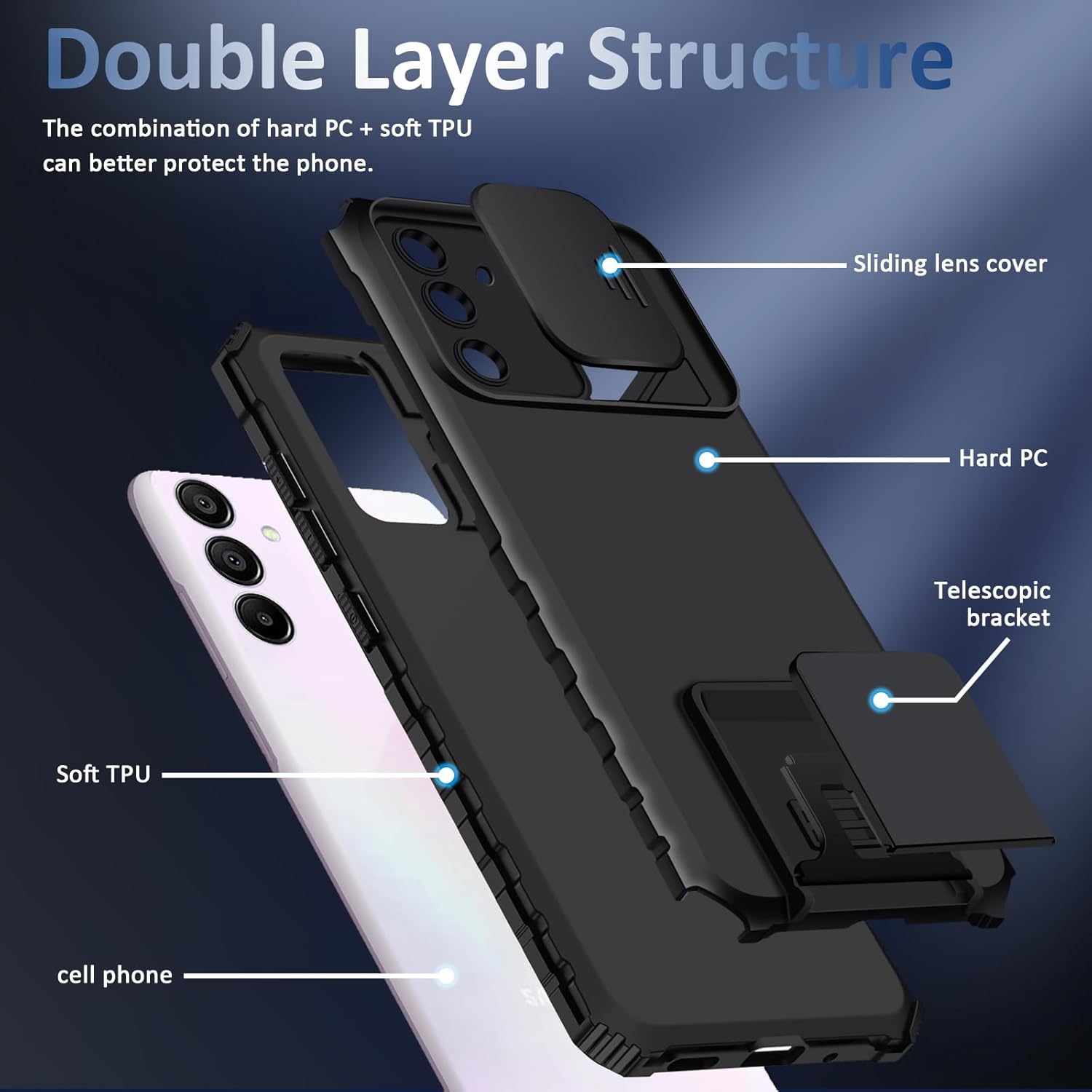 Funda Kickstand con Protector Cámara Samsung Galaxy S25 Plus Negro