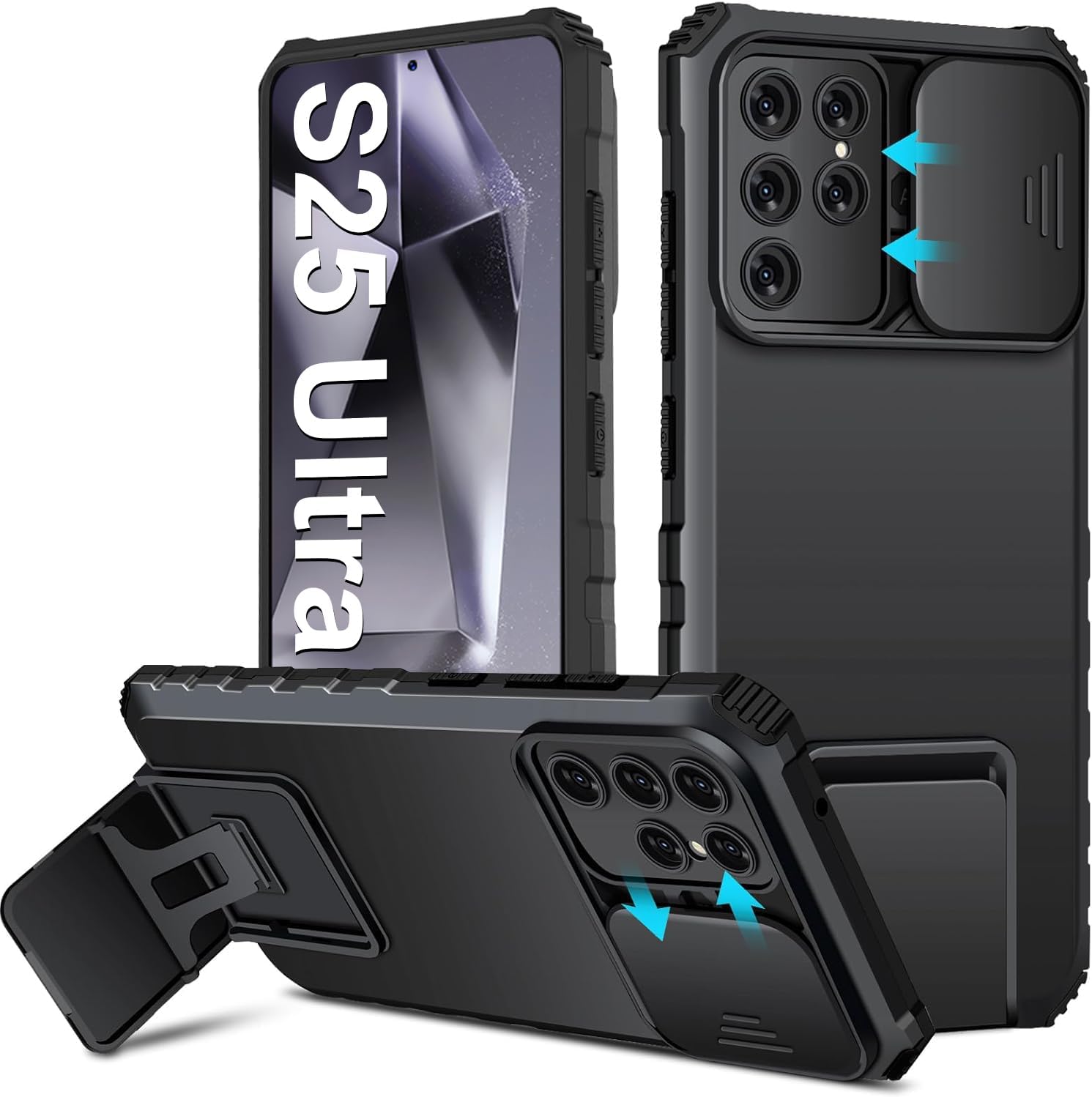 Funda Kickstand con Protector Cámara Samsung Galaxy S25 Ultra Negro