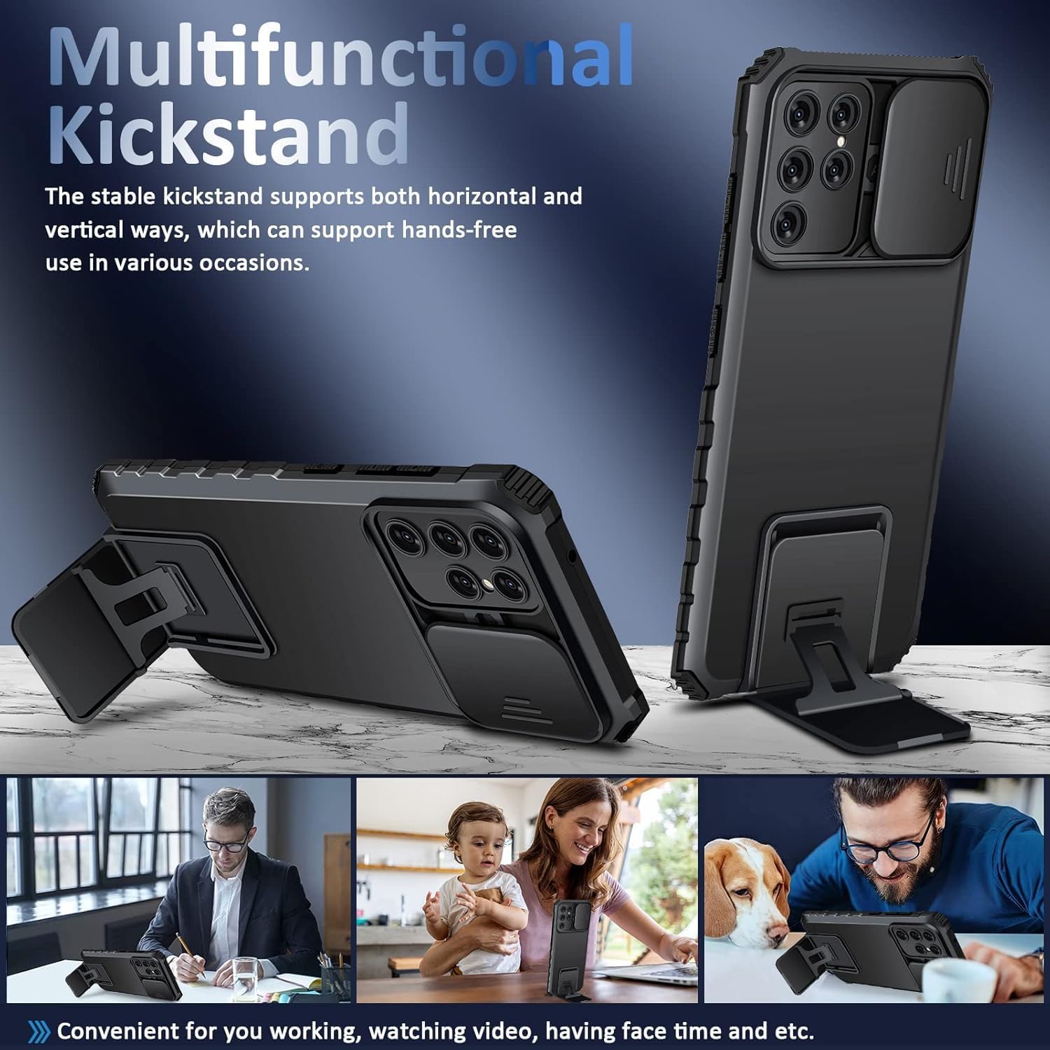 Funda Kickstand con Protector Cámara Samsung Galaxy S25 Ultra Negro