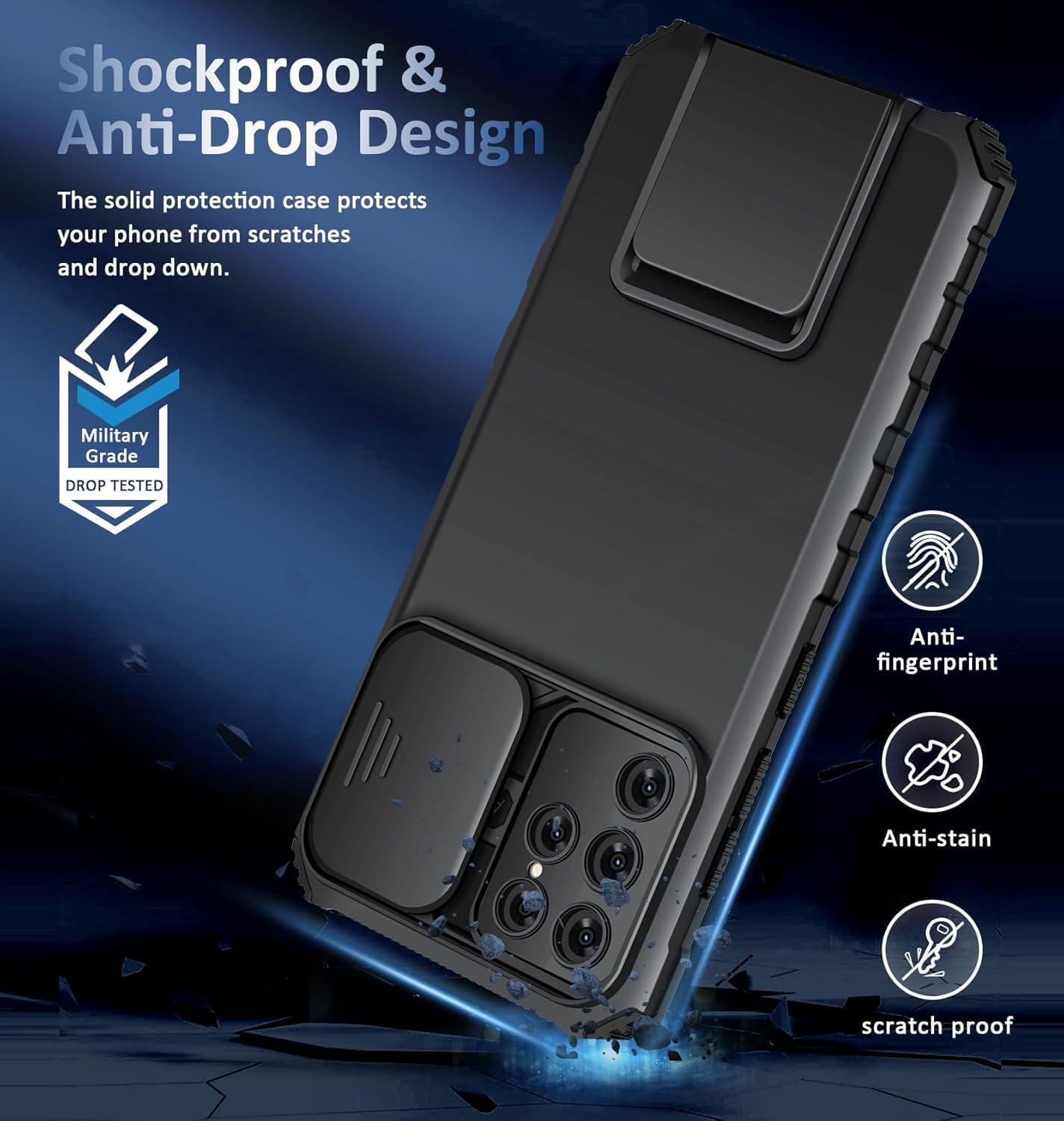 Funda Kickstand con Protector Cámara Samsung Galaxy S25 Ultra Negro