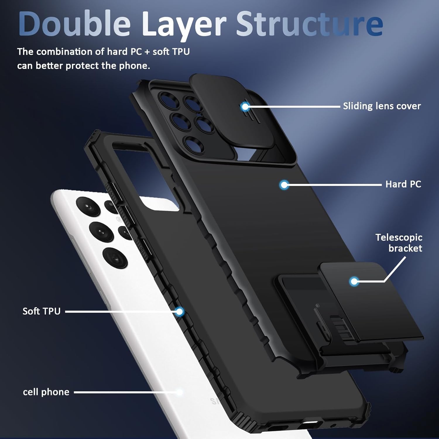 Funda Kickstand con Protector Cámara Samsung Galaxy S25 Ultra Negro
