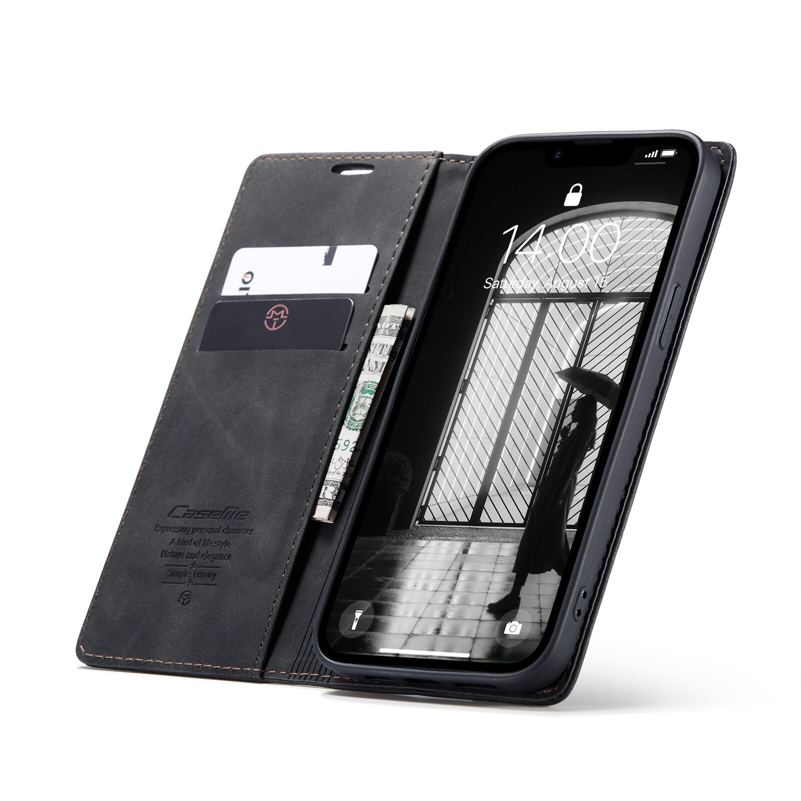 Funda delgada con solapa iPhone 16e Negro