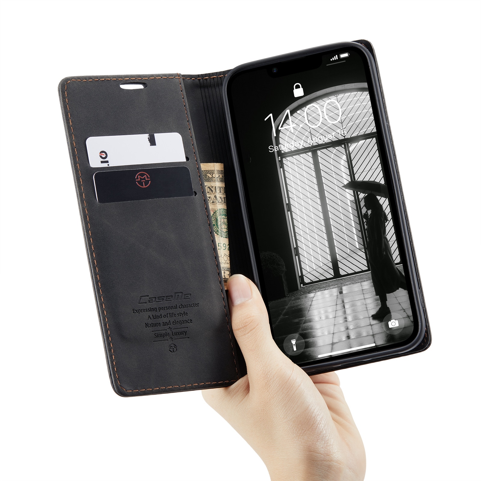 Funda delgada con solapa iPhone 16e Negro