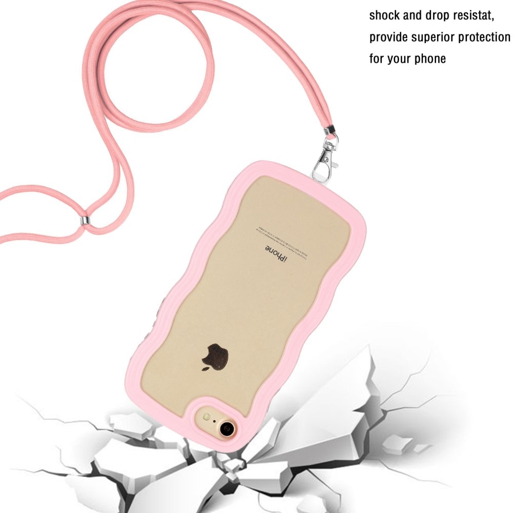 Funda con correa colgante Wavy Edge iPhone 8 rosado