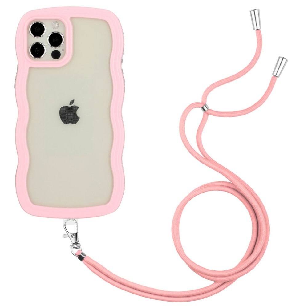 Funda con correa colgante Wavy Edge iPhone 12/12 Pro rosado