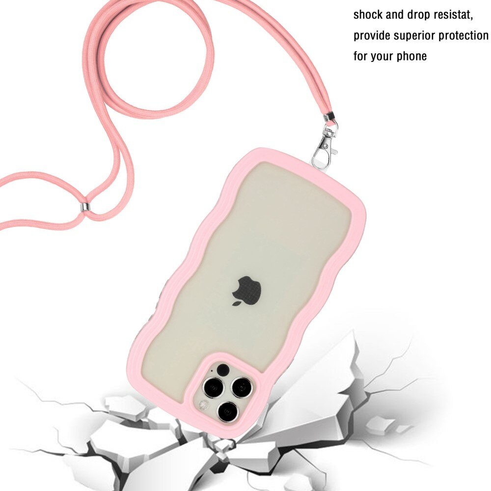 Funda con correa colgante Wavy Edge iPhone 12/12 Pro rosado