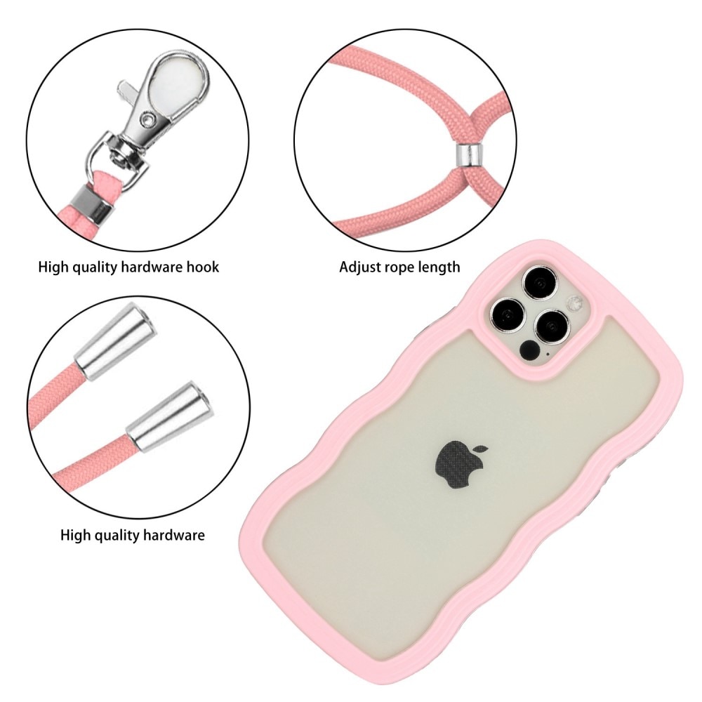 Funda con correa colgante Wavy Edge iPhone 12/12 Pro rosado