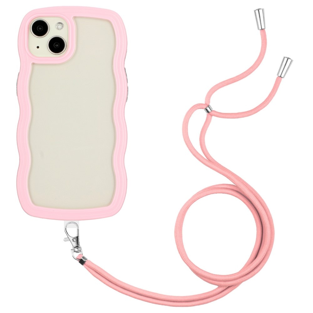 Funda con correa colgante Wavy Edge iPhone 13 rosado