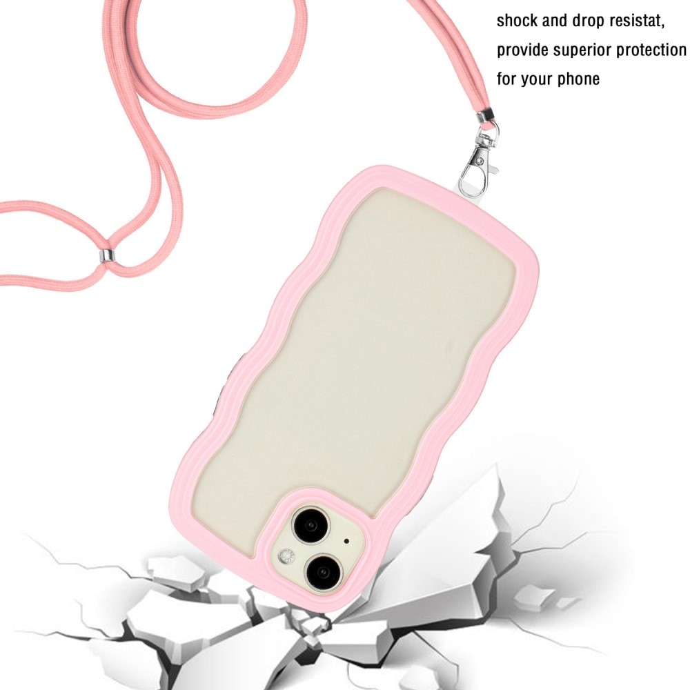 Funda con correa colgante Wavy Edge iPhone 13 rosado