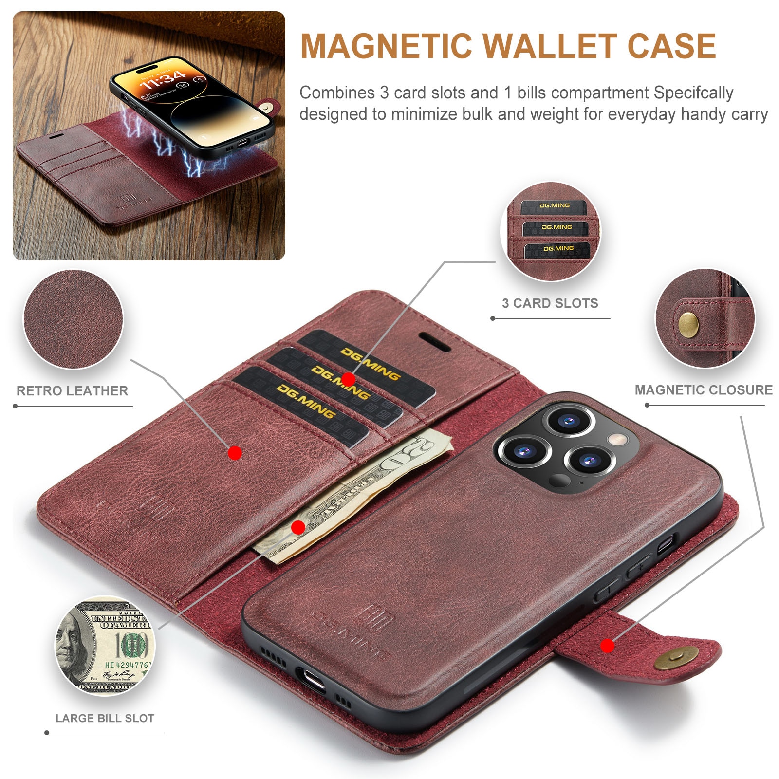 Cartera Magnet Wallet iPhone 15 Pro Red