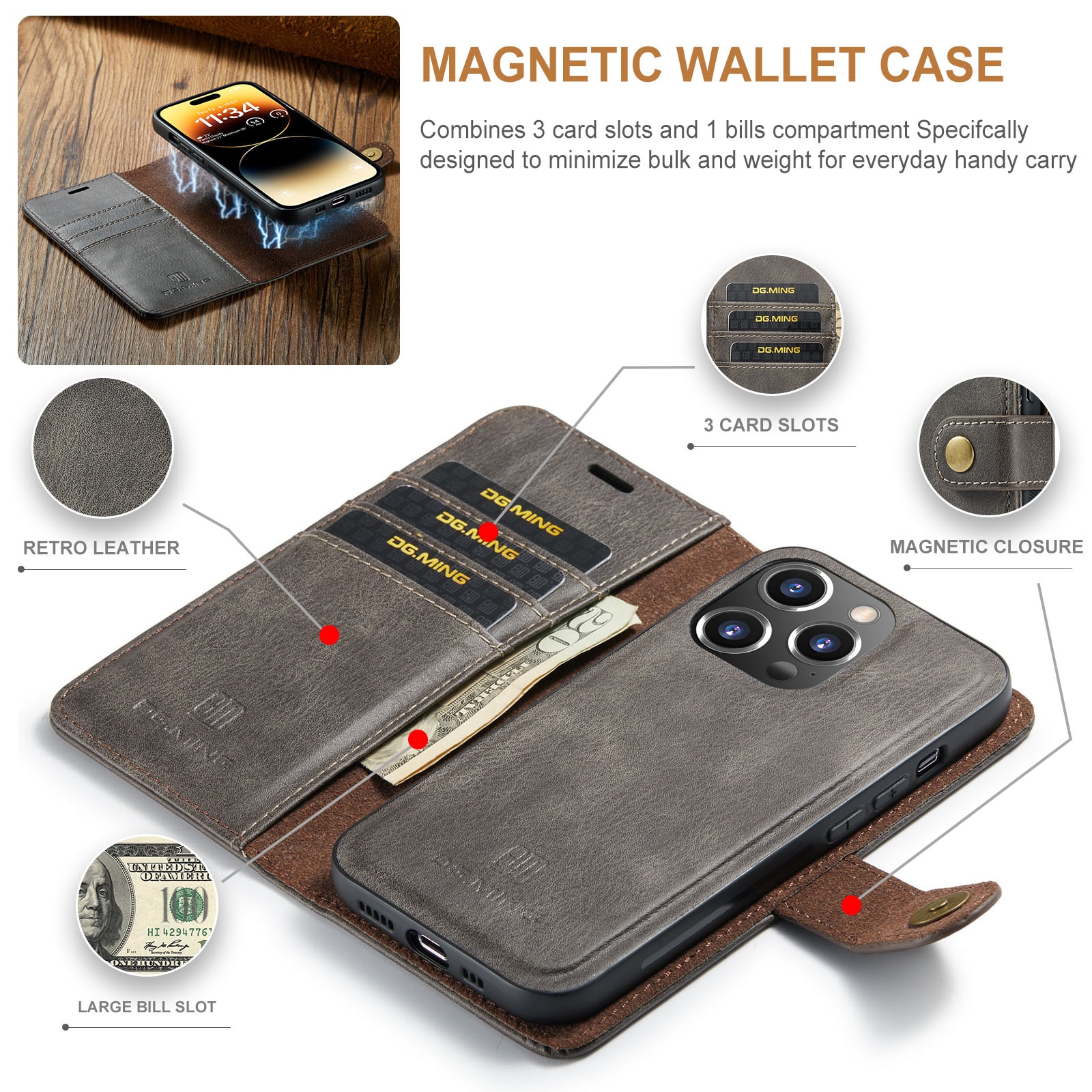 Cartera Magnet Wallet iPhone 14 Pro Brown