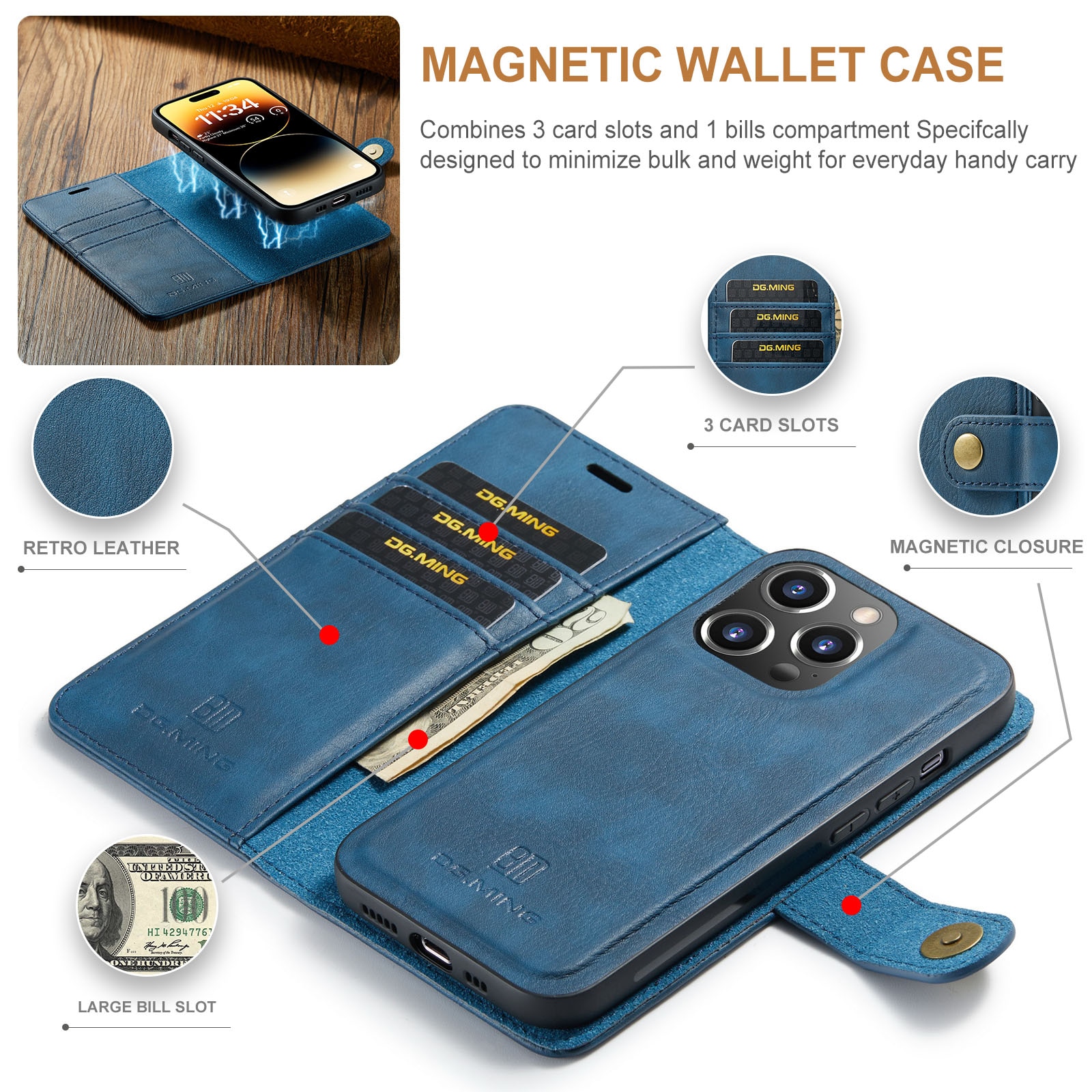 Cartera Magnet Wallet iPhone 14 Pro Blue